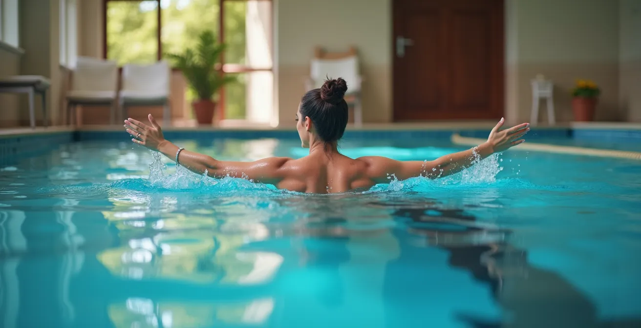 Photo of a person engaging in low-impact swimming therapy for knee recovery